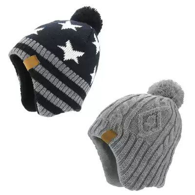noabat children's hat autumn and winter boy tide pullover knitted hat warm ear protection cap leather label plus velvet wool hat