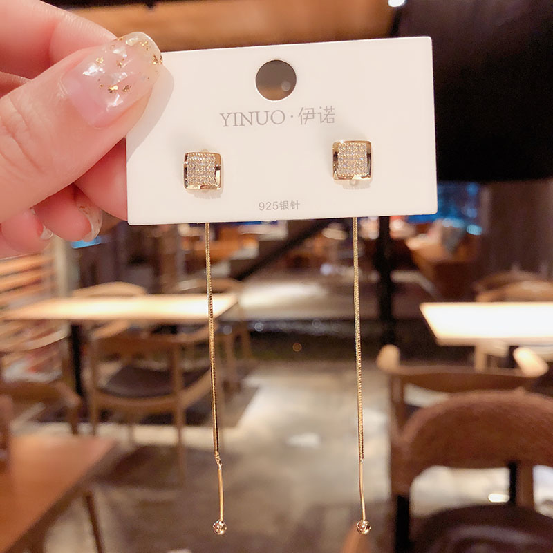 Korean temperament long version of tassel earrings new trendy s925 silver needle earrings personality wild fashion earrings female earrings