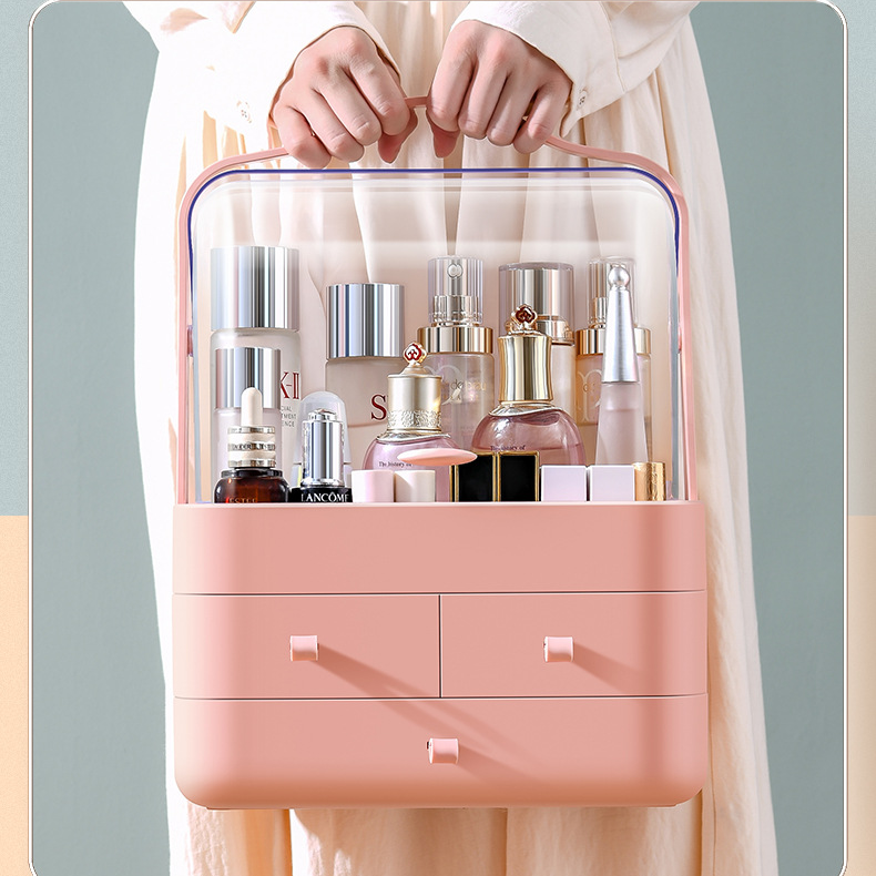 Cosmetics storage box desktop dust-proof belt cover water and milk finishing box household dressing table dormitory skin care product rack