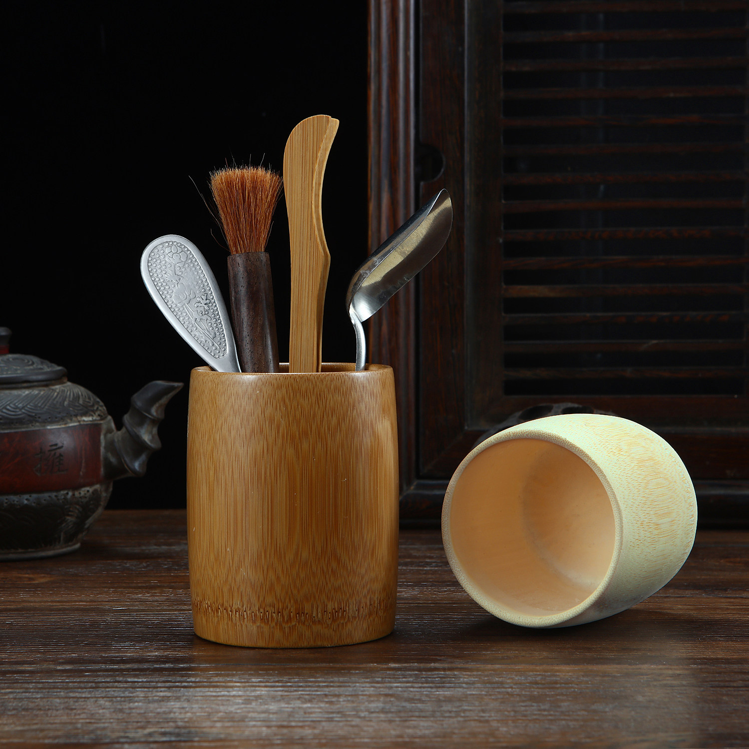 Chinese tea ceremony six gentlemen tea set accessories tea ceremony tube bamboo tea set brush tea ceremony storage tube tea knife tea spoon tea brush tea