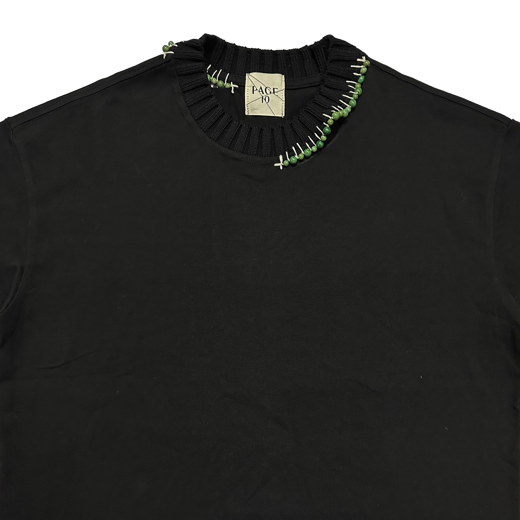 PAGE10 襟カットハンドステッチ草花石バインディングステッチウール襟厚手コットンゆったり半袖Tシャツ