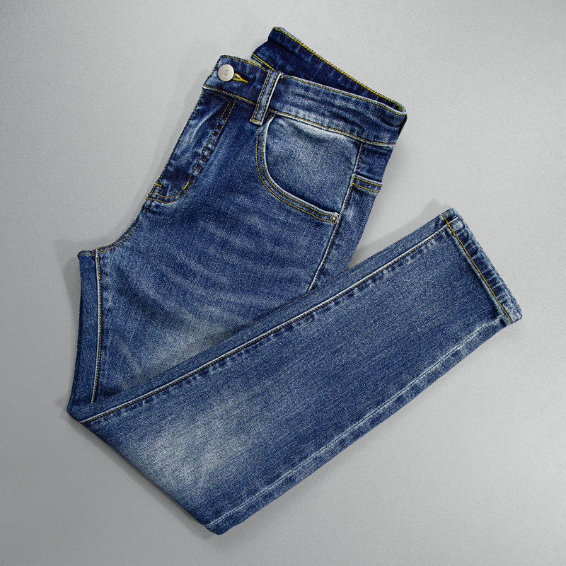 | High-Quality Fabric |    Men's Cropped Jeans, Classic Blue, High-Quality, Trendy, Versatile, Slim-Fit Skinny Pants