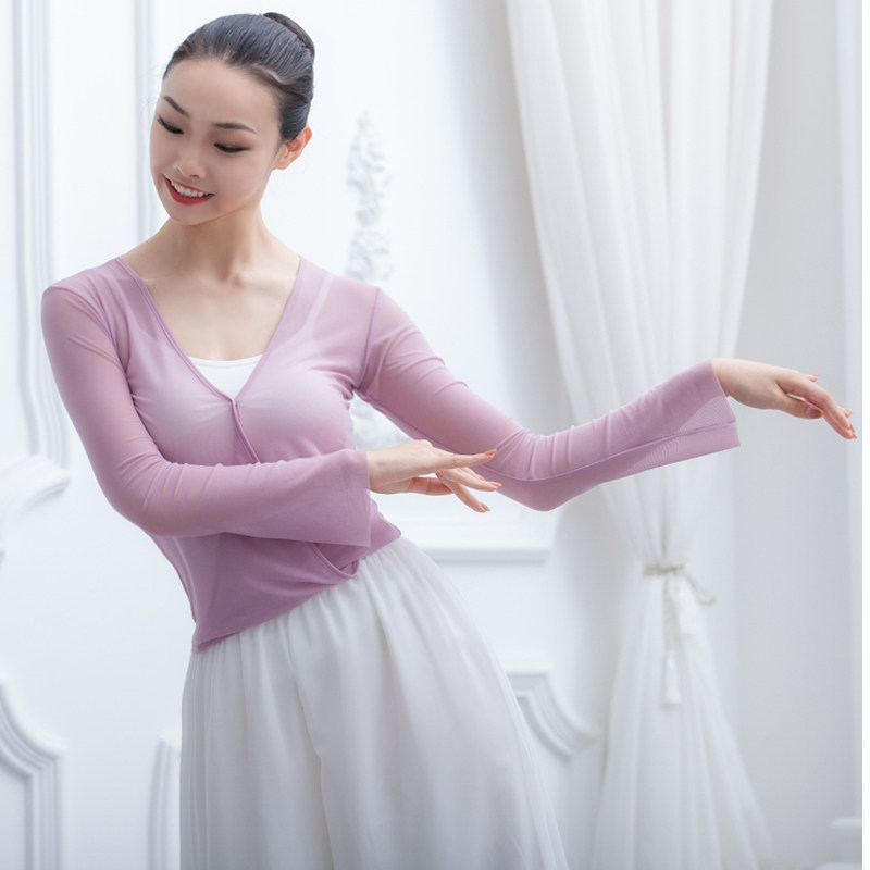Chinese dance long-sleeved lace-up gauze modern classical national body rhythm yoga performance basic training dance training clothes female