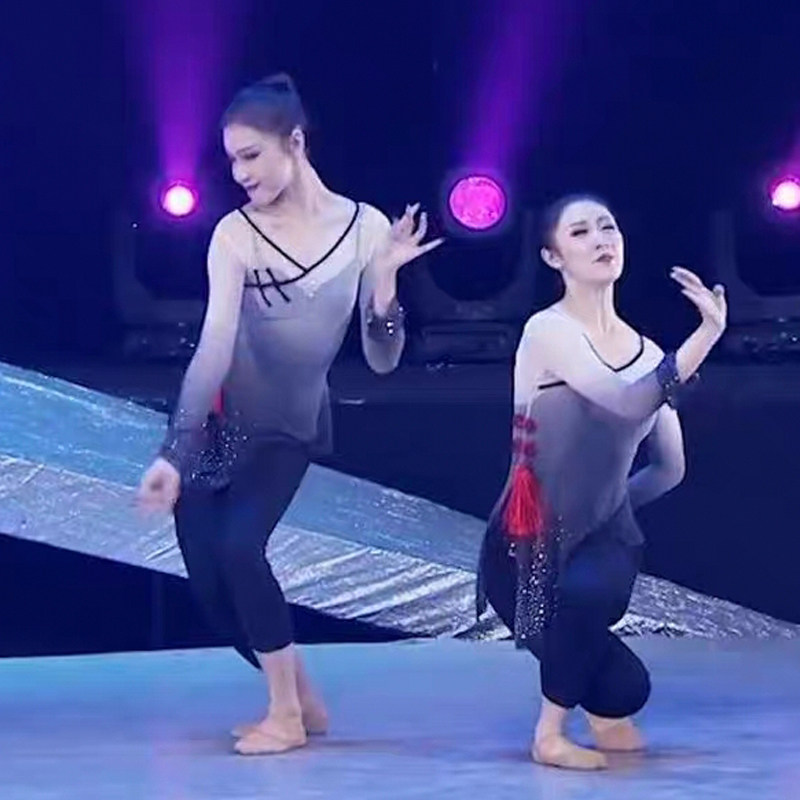 Classical Dance Rhyme Clothing Art Examination Dance Suit Gradual layer with long sleeves inlaid with Chinese dance-based training Body Charm and Costume Jacket