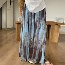 Maternity skirt summer thin retro chiffon tie-dye holiday style skirt slimming belly-free A-line long skirt