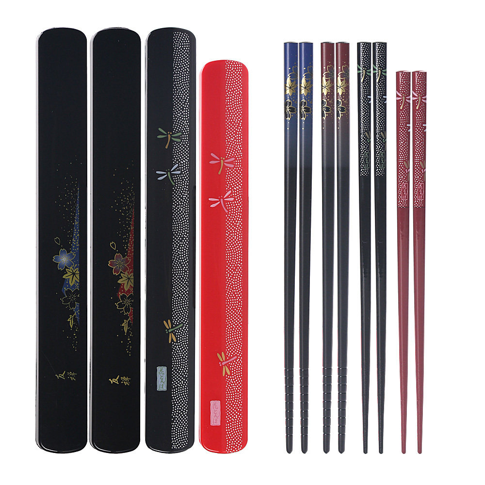 Japan Tanaka Shop Portable Chopsticks Box Travel Tableware Box Black Dragonfly Chopstick Box F