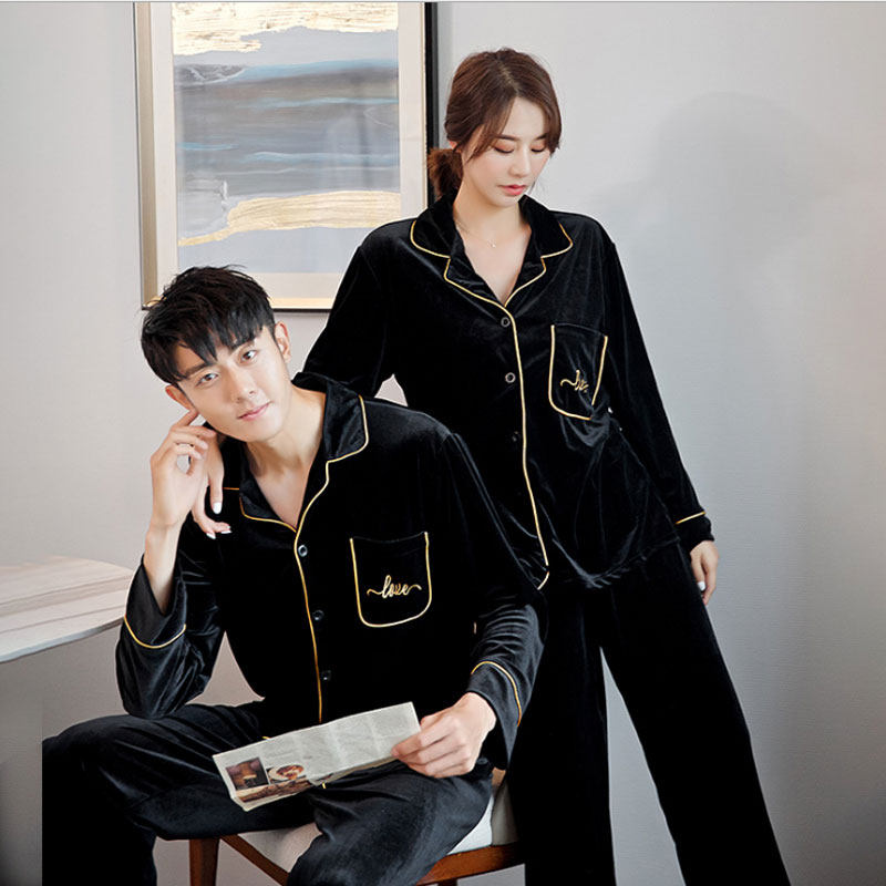 Autumn Winter New Golden Velvet Couple Sleepwear Suit Women's Tennis Red Wedding Pyjamas Korean Edition Home Suits Men Big Size