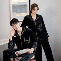 Autumn and winter New golden velvet couple pajamas set womens net red wedding pajamas Korean home clothes mens large size