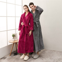 Autumn and winter thickened flannel couples gown men and women long bathrobe coral velvet bathrobe slim size home wear