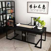 New Chinese wrought iron wood desk calligraphy table calligraphy table home writing desk study Zen furniture set combination