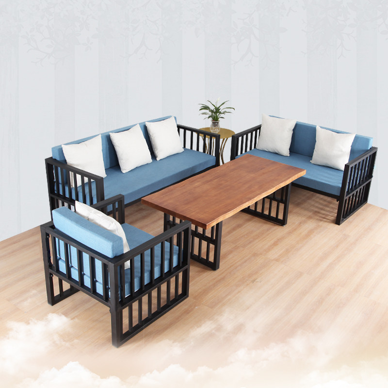 New Chinese Iron Art Sofa-Like Room Living Room Meditation Sofa Modern China Wind Hotel Clubhouse Sofa Chair Combination