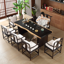 Tea table and chair combination new Chinese style kung fu tea table simple office reception tea big board table Zen solid wood coffee table