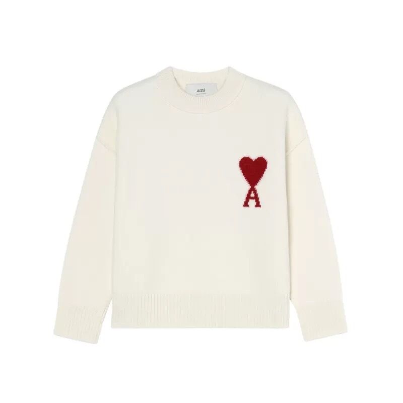 Ami 25 Autumn and Winter New Style Heart Letter Jacquard Round Neck Pullover Sweater Celebrity Style Loose Knitwear for Men and Women