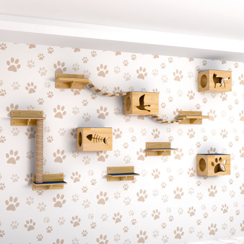 chopin solid wood cat wall hanging nest indoor climbing frame natural hemp rope decoration PVC furniture villa kitty supplies-Taobao