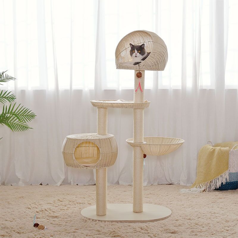 Cat climbing frame rattan cat litter solid wood cat tree one cat house house villa cat toy jumping platform summer cat furniture