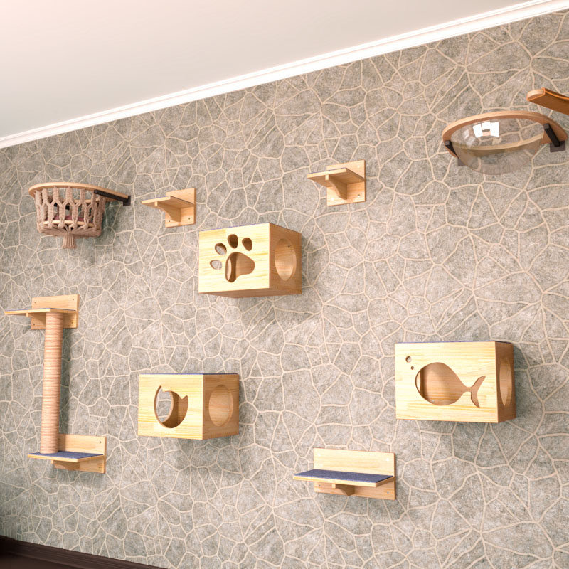 chopin solid wood feline wall hanging cat kitty cat jumping table cat climbing cat family innate rope pine wood cat supplies