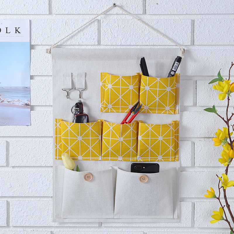 Cotton and linen storage pocket Waterproof multi-grid debris Multi-layer hanging door hanging bag Wall storage bag Storage hanging bag