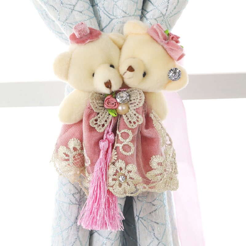 Small Bear Curtains Strap Han Style Cute Curtains Flower Curtain Clips Curtain with creative lace Curtains Buckle Tied Flower Cartoon