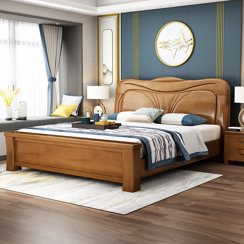 Chinese solid wood bed modern simple 1.8 meters double bed economy high box drawer storage bed new Chinese style wedding bed