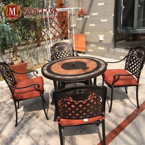  Outdoor tables and chairs Courtyard three-five-piece household open-air outdoor garden terrace dual-use cast aluminum electric barbecue barbecue tables and chairs