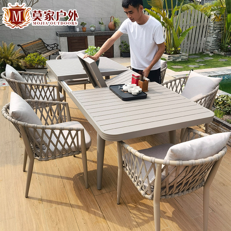 Mojia Outdoor Nordic Creative Table And Chairs Patio Garden Yard aluminium alloy open-air Balcony Villa for leisure Long Table-Taobao