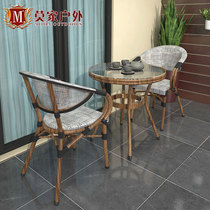 Balcony table and chair three-five-piece outdoor round table modern simple casual small coffee table combination back chair outdoor rattan chair