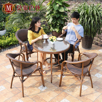 Outdoor table and chair Courtyard terrace Outdoor woven rattan leisure balcony Small coffee table Single backrest chair rattan chair three-piece set