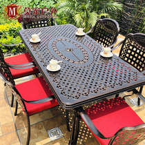 Mojia outdoor wrought iron table and chair combination European high-end courtyard long square table balcony cast aluminum home garden table and chair