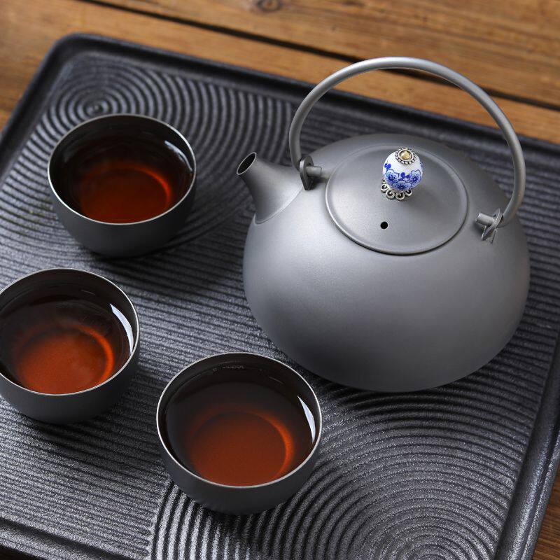 Pure titanium tea set titanium teapot outdoor portable Xishi pot fair cup tea maker tea sea mini household beam pot