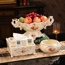 Eurostyle fruit tray Three sets Living room Luxurious Pumping Paper Box remote control Containing Box Tea Table Suit Ceramic Pendulum