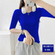 Klein ສີຟ້າ modal ຫ້າຈຸດ mid-sleeve ເສື້ອທີເຊີດແມ່ຍິງຂະຫນາດໃຫຍ່ elastic ບາງສ່ວນກິລາອອກກໍາລັງກາຍໂຍຜະລິດເຄື່ອງນຸ່ງຫົ່ມເທິງດູໃບໄມ້ລົ່ນ