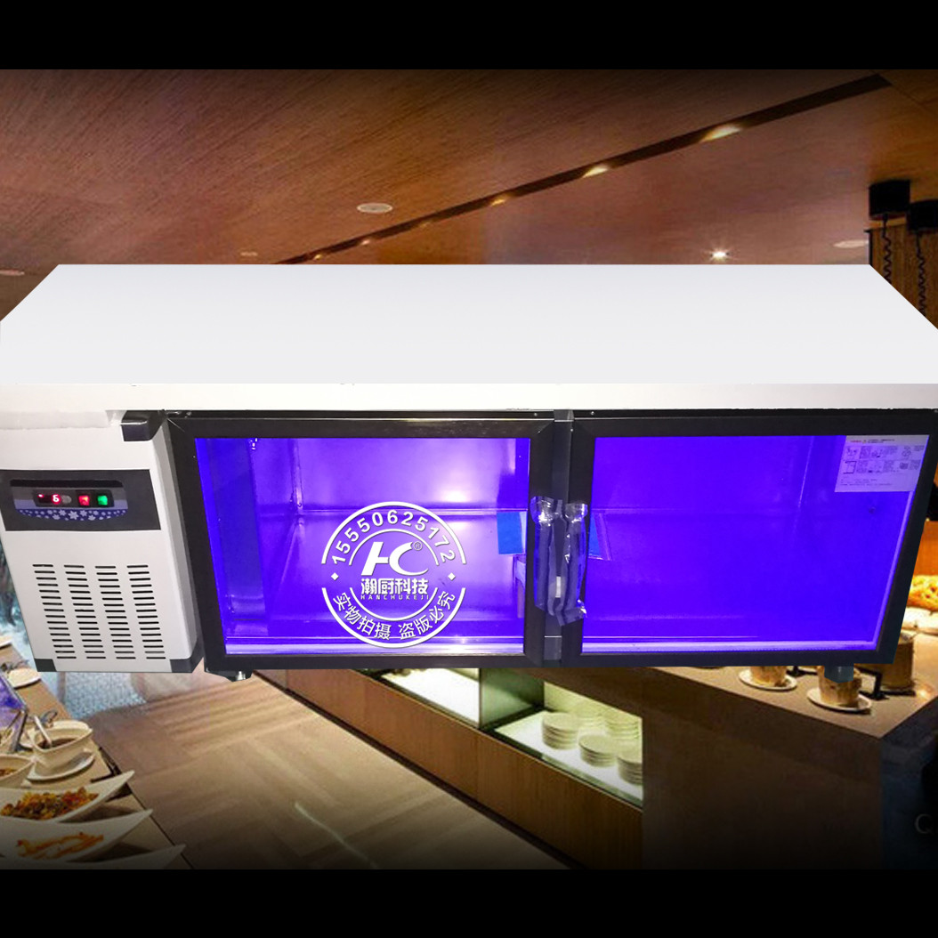 2021 new kitchen stainless steel blue light freezer freezer fresh-keeping cabinet air-cooled straight refrigerator glass display cabinet