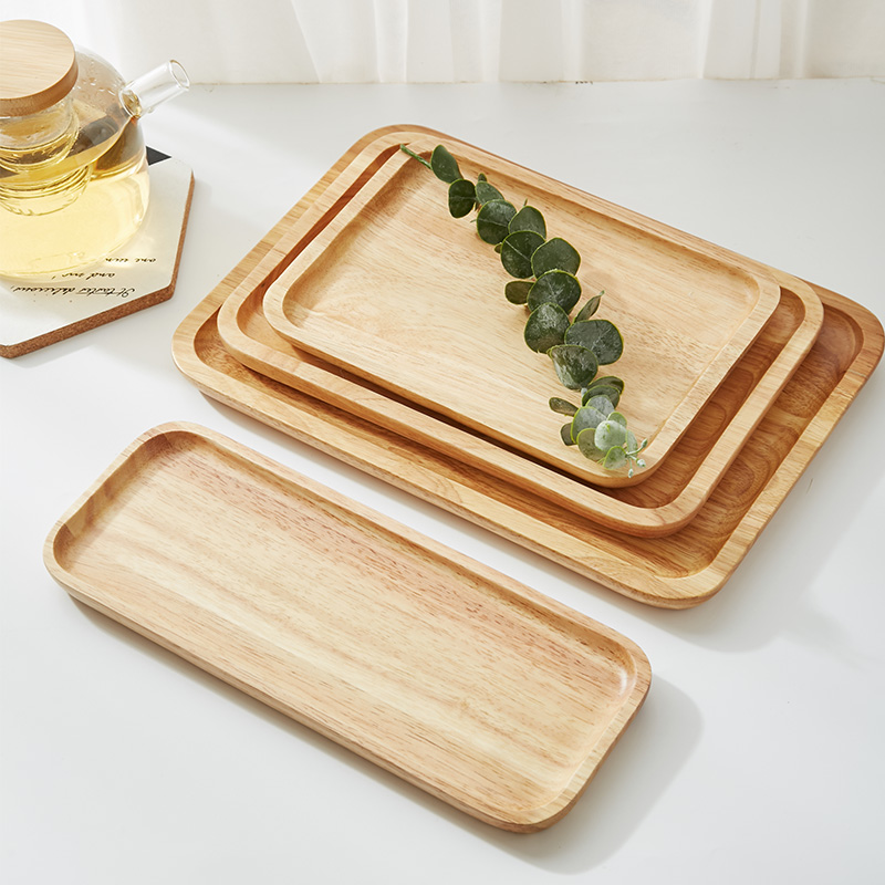 Rectangular wooden pallet household Japanese log plate tea plate solid wooden plate rubber wood splicing varnish plate