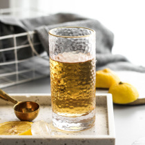 Gold edge glass Hammer drink juice Cup home solid color Milk Cup transparent beer glass round water Cup