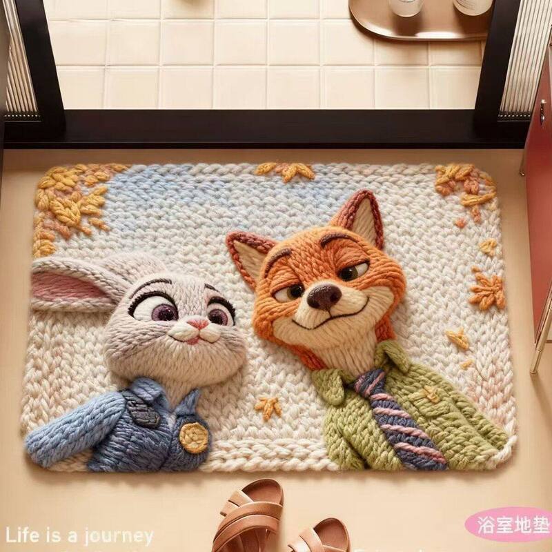 Japanese-Style Cartoon Animal City Diatomaceous Earth Floor Mat, Shower Room Water-Absorbing Quick-Drying Foot Mat, Household Bathroom Floor Mat