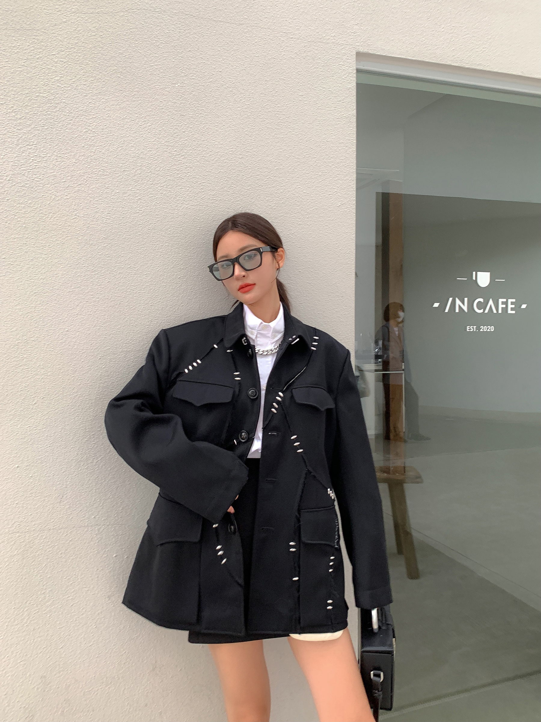 Heavy Craftsmanship Homemade Black Silver Nail Parquet With Zhongshan Clothing Jacket 2021 Autumn Winter New Wool For Breaking Suit Woman