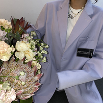 2020 autumn and winter we11done purple suit lapel medium long jacket female well shoulder pad badge profile suit