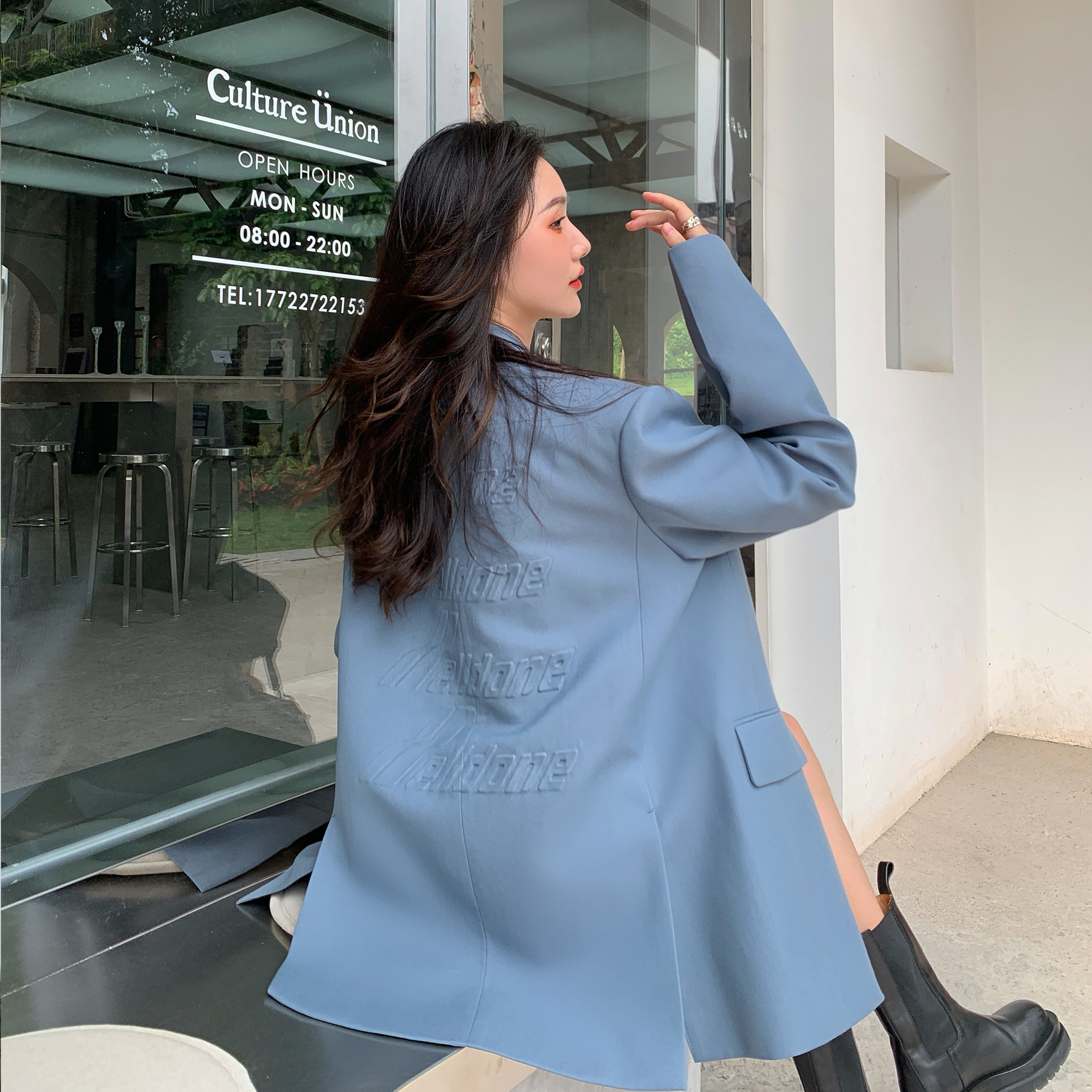 2020 AW new kkk we11done pressed suit Han edition loose kkk welldone smog blue suit