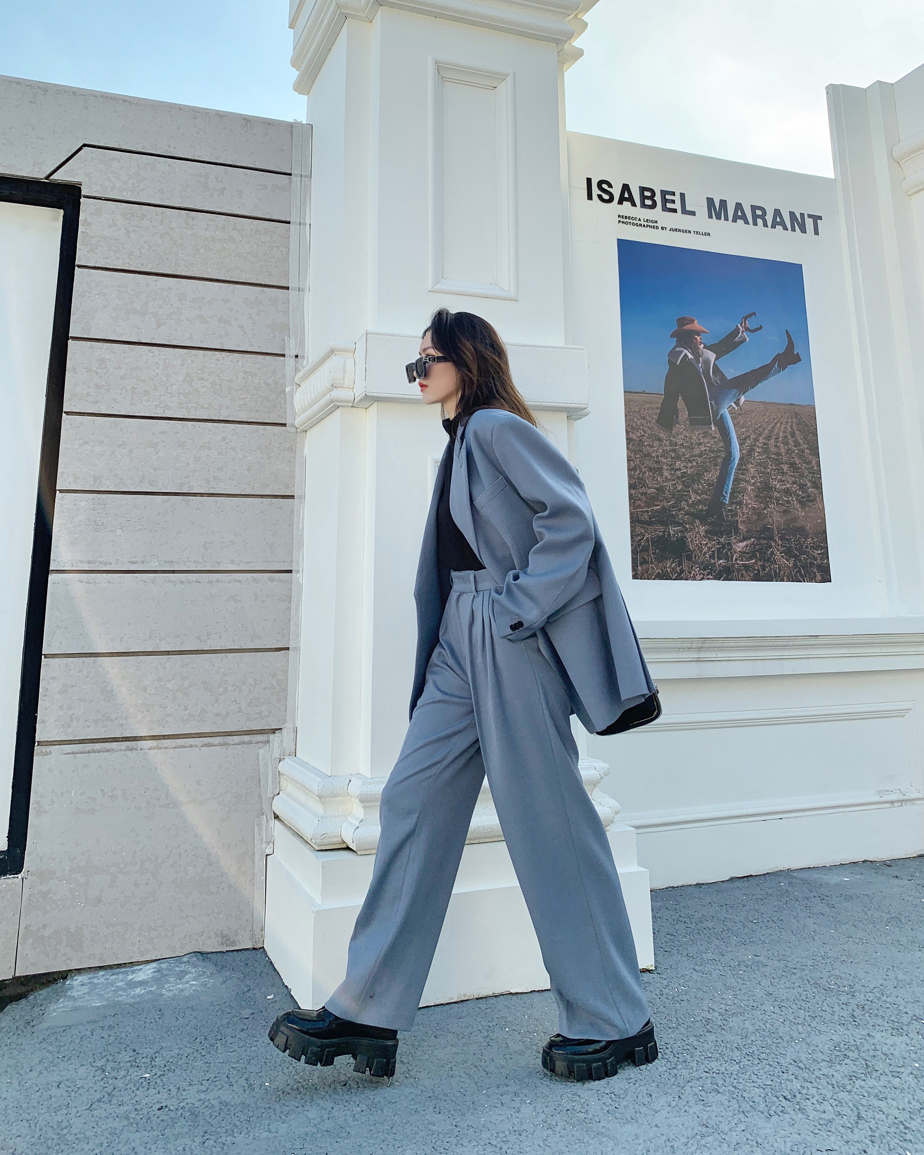 GD the same haze blue we11done suit trousers 2020 autumn and winter new welldone trousers straight simple pants