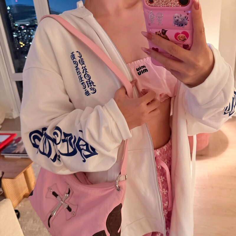 Kkk Independent Ch Style [Guang Xiaotong Same Style] Ss25 Sanskrit Print Long-Sleeve Zip-Up Hooded Casual Sweatshirt