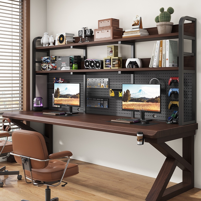 Solid Wood Pegboard Computer Desk, Desktop Bedroom Home Desk, Large Long Office Desk, Workbench, Double Gaming Desk