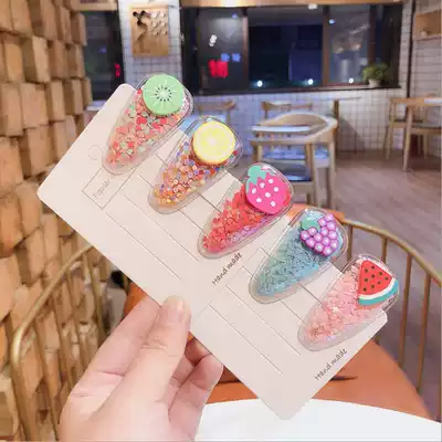 Korea new color quicksand transparent children fruit hairclip PVC edge clip baby BB side Chuck jewelry