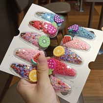 Korea new color quicksand transparent children fruit hairclip PVC edge clip baby BB side Chuck jewelry