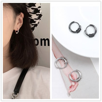 925 pure silver earrings for men and women cool and handsome with a minimalist anti-allergy single and a small earring earbone ring ear nail black