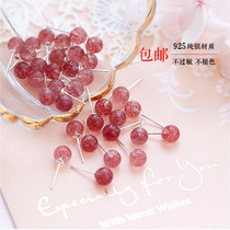 925 pure silver strawberry crystal earrings female Korean Peach Blossom Transfer Red Earrings Lucky Minima Sweet Gift Powder