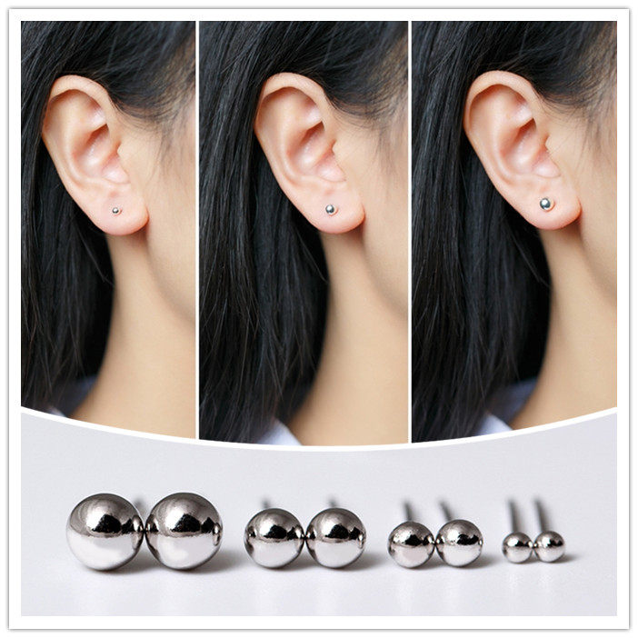 925 sterling silver small earrings Korean personality temperament simple simple all-match ball hypoallergenic ear stick ear bone men and women