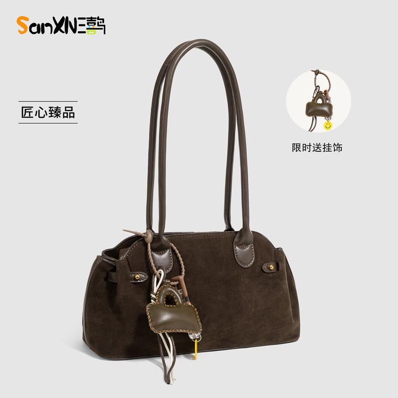 Sanxianiao Niche Suede Baguette Underarm Bag for Women 2026 New Autumn and Winter Large Capacity Commuter Tote Shoulder Bag
