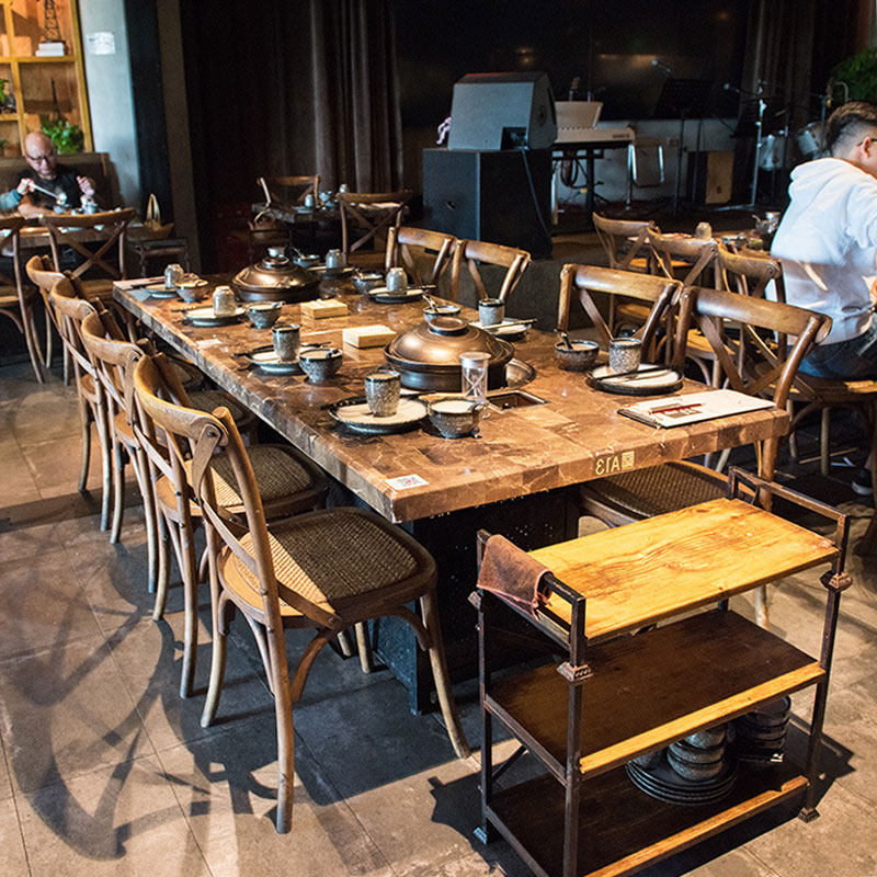Theme music buffet restaurant barbecue sushi restaurant tables and chairs catering Sichuan Hunan restaurant marble table and chair combination