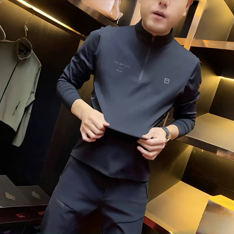 Men's Sweatshirt Spring and Autumn New Style Casual Fashion Handsome Stand-Up Collar Personalized Half-Zip Bottoming Shirt
