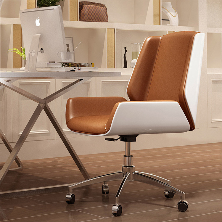 Computer chair Home light luxury swivel chair desk chair solid wood leather office chair fashion simple staff chair conference chair
